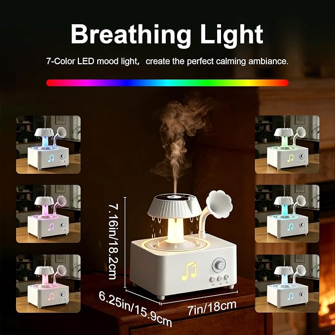 Morbou Raindrop Aroma Diffuser Room Humidifier with White Noise, 7-Color Air Mist Essential Oil Diffuser Sleep Sounds Aroma Rain Drop, with Remote Control (White)