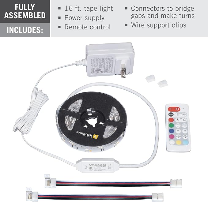 Armacost Lighting 423500 RibbonFlex Home 16ft. RGB+W Smart LED Tape Light Kit, Multi-Color and White