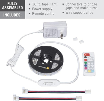 Armacost Lighting 423500 RibbonFlex Home 16ft. RGB+W Smart LED Tape Light Kit, Multi-Color and White