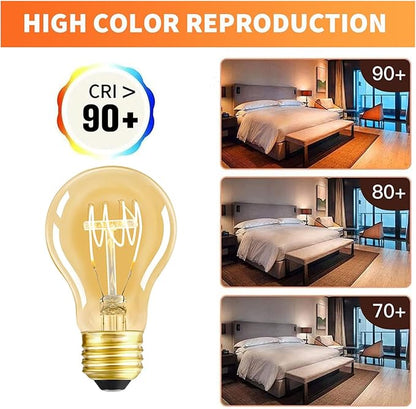 Dimmable LED Edison Light Bulbs 4W 40 Watt Vintage Warm A19 E26 2200K Light Bulbs Antique Spiral Decorative Amber Light Bulbs, CRI 90+, Pack of 2