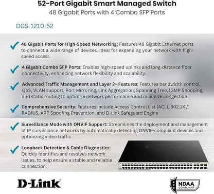 D-Link Systems 52-Port Gigabit Web Smart Switch including 4 Gigabit SFP Ports (DGS-1210-52)