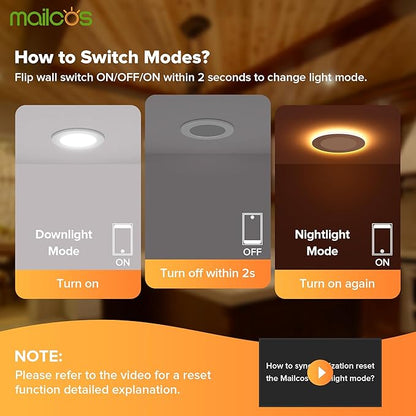 MAILCOS 12 Pack 4 Inch 5CCT LED Recessed Ceiling Light with Night Light, 2700K-5000K Selectable, Ultra-Thin Lighting, 9W 810LM, Dimmable Canless Wafer Downlight ETL Certificated