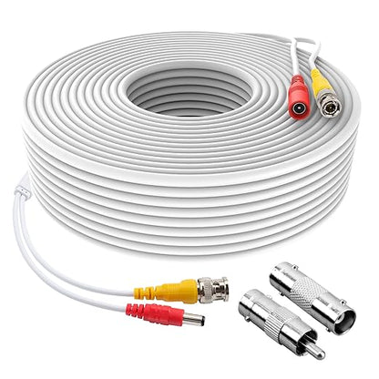 1 Pack 150ft White BNC Video Power Cable Security Camera Cable Wire Cord for CCTV DVR Surveillance System with Connectors (BNC Female and BNC to RCA) (White, 150FT)