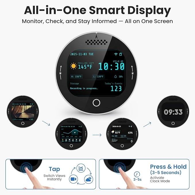 SOLIOM 5MP Window Camera with LCD Touchscreen,Indoor Camera for Home Security Outdoor,24/7 Recording,Anti-Glare Color Night Vision,AI Motion Detection, No-Drill Install for Apartments & Rentals