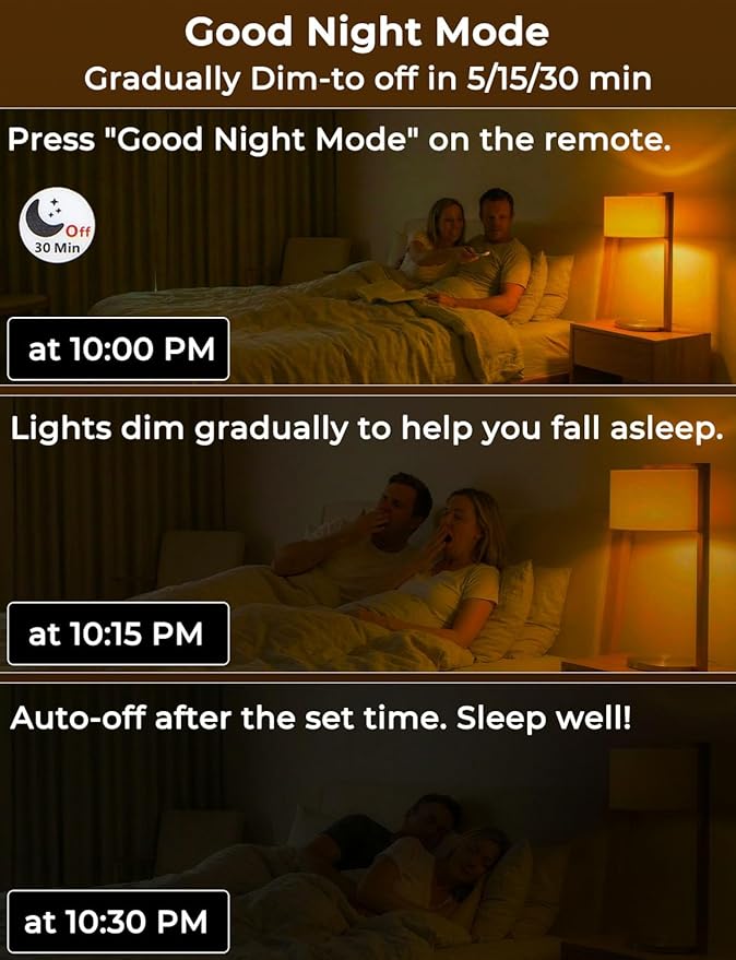 Sleep Light Bulbs Amber 1600K with Remote Control, E26 Blue Light Blocking A19, 9W for Sleep Therapy, Baby Nursery, Bedroom (6 Pack)