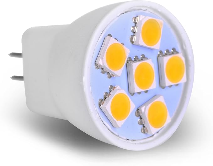 MR8 Light Bulb LED Replacement For Mini Halogen Recessed Lamps 12 Volt 1" Diameter GU4 RV Boat Camper Yacht Train Motor Home Interior Tiny House Ship Van Truck Sprinter Lighting - Warm White - 6 Pack