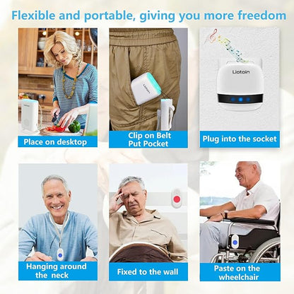 Wireless Caregiver Pager Call Button Alert Button Call Bell for Elderly Patients at Home Nurse Alert System 2 Waterproof Transmitters 1 Portable Receiver 2 plugin Receiver……