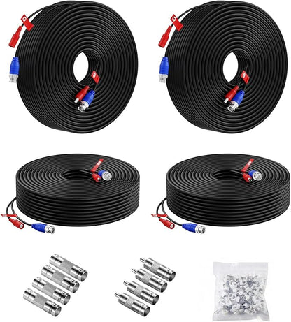 Anlapus 4 Pack 100ft/30m All-in-One Video Power Cable, BNC Extension Surveillance Camera Cables for CCTV Security Camera DVR System, with BNC/RCA Connectors & 100pcs Cable Clips