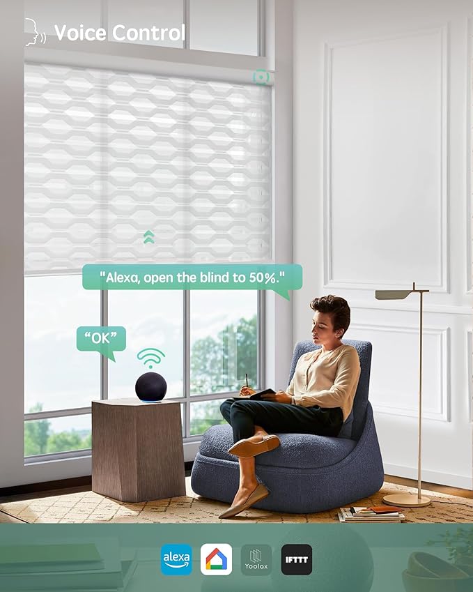 Yoolax Motorized Blinds with Remote, Zebra Shades for Indoor Windows, Room Darkening Smart Blinds with Voice Control, Compatible with Alexa Google Home, APP Control, Custom Size, White