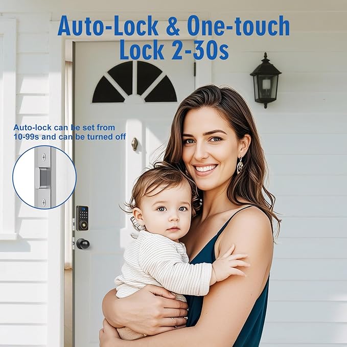 Fingerprint Door Lock with Handle Set,Electronic Keypad Deadbolt with 2 Knobs,APP,Auto Lock,100 User Codes,One Time Code,Voice Prompts,Anti-Peeking Password,Home, Apartment,Satin Nickel