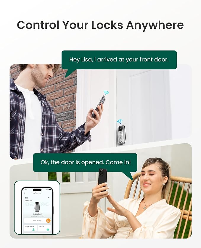 DESLOC C100 Plus Smart Lock with keypad, Built-in WiFi, Visual Display | Keyless Entry Deadbolt with App Control, 100 PIN Codes, IP54 Waterproof, For home & Rental Use, BHMA Grade 3,Silver