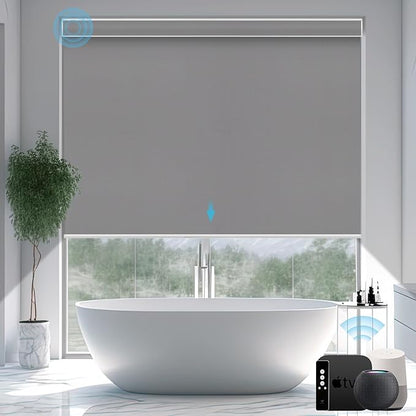 SmartWings Motorized Smart Blinds with Remote, Custom Automatic 100% Blackout Roller Shade Compatible with Alexa/Homekit/Google, Electric Smart Blinds for Indoor Windows, Vinyl Dark Grey