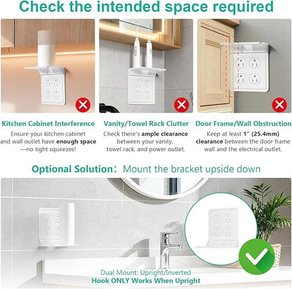 WALI Double Outlet Shelf Wall Holder – Bathroom Shelf Duplex for Electric Toothbrush, HomePod Mini, Echo Dot & Phone Charging – White (DLS001)