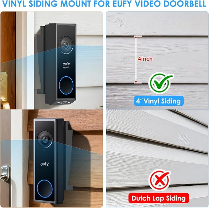 Doorbell Vinyl Siding Mount/Angle Adjustment Mount for Eufy Doorbell E340/C30/C31, Doorbell Corner Mounting Bracket Wedge Kit for Eufy Video Doorbell Camera, for 4 Inch Standard Vinyl Siding