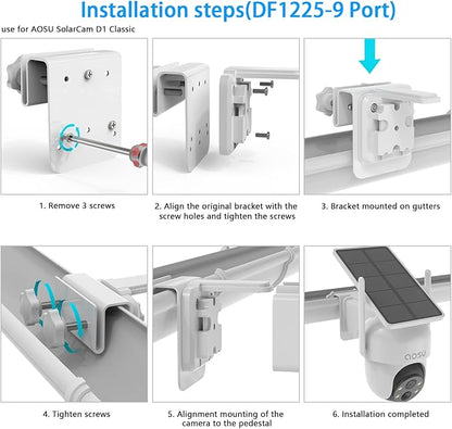 Gutter Mount for AOSU Solar Security Cameras Outdoor Wireless(SolarCam D1 Classic) and ANSQUE Security Cameras Wireless Outdoor (GU01/SA01)（1pack,White）