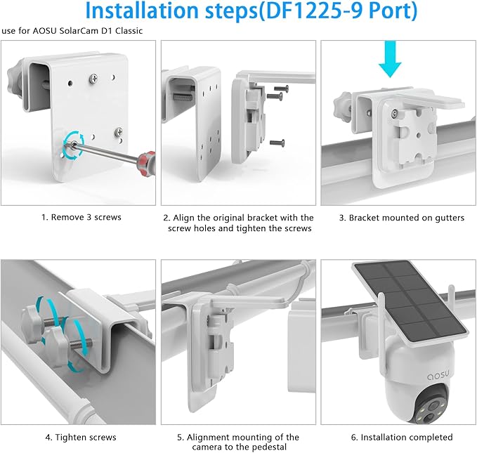 Gutter Mount for AOSU Solar Security Cameras Outdoor Wireless(SolarCam D1 Classic) and ANSQUE Security Cameras Wireless Outdoor (GU01/SA01)（2pack,White）