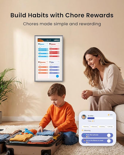 Apolosign 15.6-inch Digital Calendar, Smart Wall Planner with Calendar Sync, Chore Chart, Meal, Install Apps & Widget, Electronic Touchscreen Display for Family Schedules, Dual Mode, with Stand (Gray)