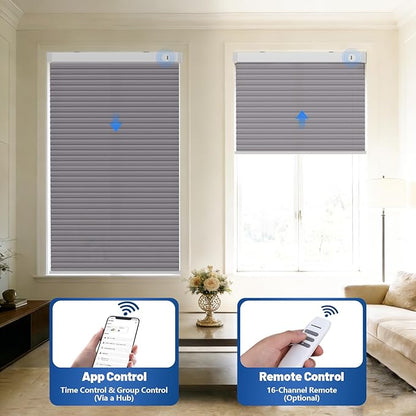 Motorized Cellular Shades with Remote, Smart Cellular Shades Compatible with Apple HomeKit, Alexa & Google Home, Honeycomb Window Blinds for Indoor Windows, Light Filtering Neutral Taupe