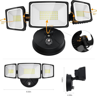 Onforu 80W Dusk to Dawn Outdoor Lighting,8000LM Black Flood Lights Outdoor,IP65 Waterproof Exterior Security LED Light,3 Adjustable Heads Photocell Light Fixture,6500K Floodlight for Garage,Patio,Yard