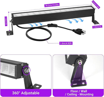 48W LED Black Light Bar Blacklight Bars with Plug and Switch Light Up 22x22ft Area for Glow Party Halloween Parties Bedroom Decorations Stage Lighting -3pack Carrying a Remote Control
