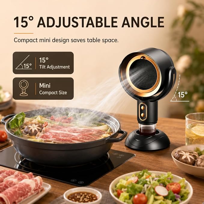 PuffHide Portable Smoke Purifier for Indoor Smoking with 2-Speed Exhaust Fan, Adjustable Angle Compact Cleaner for Kitchen Cooking, BBQ & Indoor Use, Black Gold