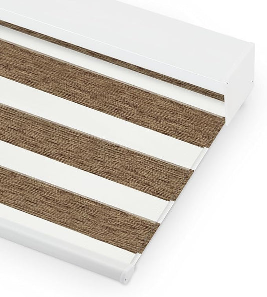Bringnox Smart Motorized Zebra Roller Blinds - 85% Blackout, Remote Control, Works with HomeKit, Google Home & Alexa via Hub, Custom Size