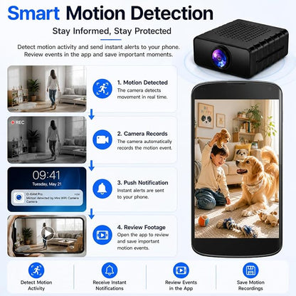 Hidden Camera, HD WiFi Mini Spy Camera with Motion Detection, Night Vision, Instant Alerts, Multi-User Sharing, Supports 128GB Micro SD Card for Home Security & Pet Monitoring
