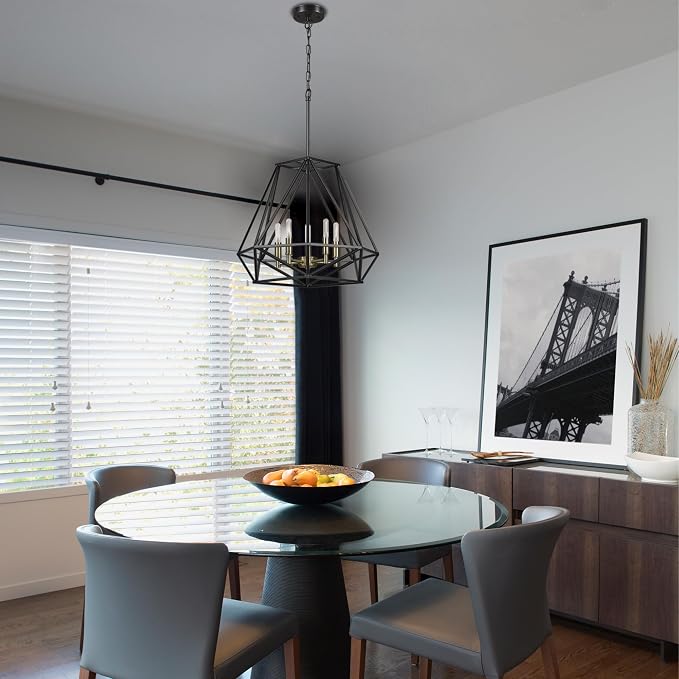 Globe Electric 65435 Sansa Chandeliers, Matte Black, Gold Accent Socket, Bulb Not Included