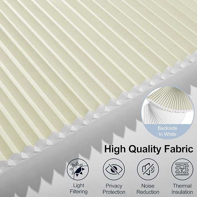 BERISSA Motorized Cellular Shades, Light Filtering Smart Honeycomb Blinds with Remote Control & Hub, Custom Room Darkening Automatic Cellular Window Blinds for Home Office, Living Room, Door,Beige