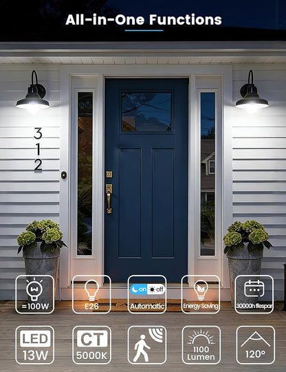 Motion Sensor Light Bulbs, 13W (100Watt Equivalent), Motion Activated Dusk to Dawn Security LED Bulb, 5000K Daylight, Energy-Efficient, for Indoor and Outdoor Lighting, Porch, Stairs, Hallway 1Pack