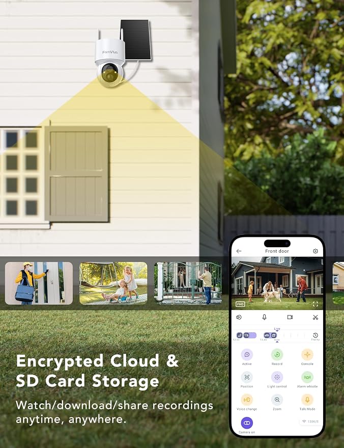 2K Solar Security Cameras Wireless Outdoor, 360°PTZ Battery Powered Cameras for Home Security, 2.4G WiFi Outdoor Camera with Color Night Vision, IP66 Waterproof, Motion Sensor Alarm, White-4P