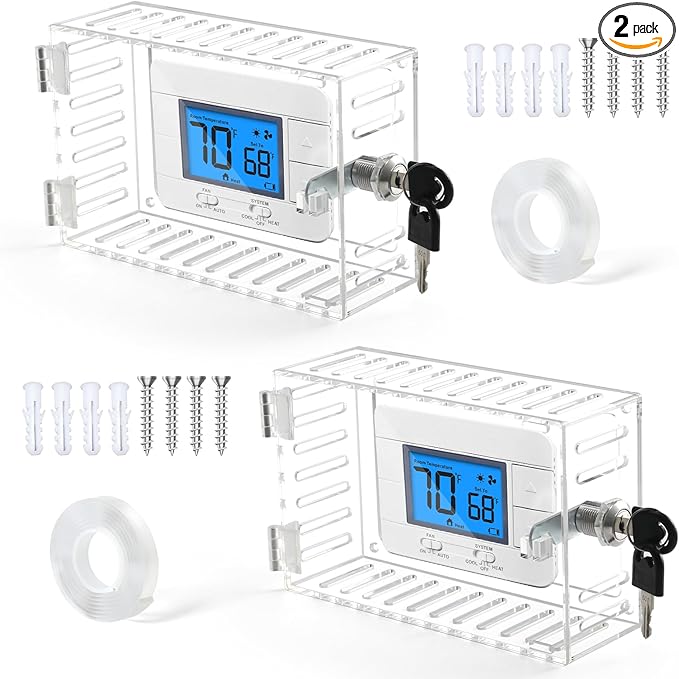 SUTINE Thermostat Lock Box, Thermostat Cover with Lock for Smart Thermostat for Home, Universal Thermostat Lock Box with Key, Clear Lock Box Thermostat Guard for Ac Thermostat 2-Pack