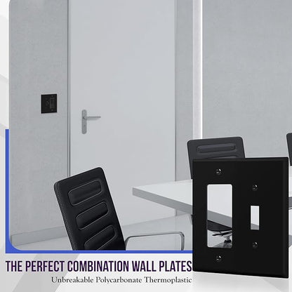 ENERLITES Combination Toggle Light Switch/Decorator Light Switch Plate, Double Switch Wall Plate, Mid-Size 2-Gang 4.88" x 4.92", Polycarbonate Thermoplastic, 881131M-BK, Black