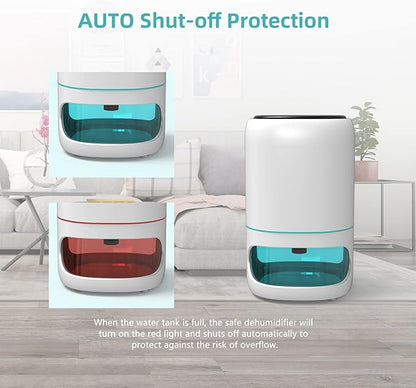 Small Dehumidifiers for Bedroom w/Air Purifying Function, 1000 ml/35 oz for 2500 Cubic Feet (260 sq ft) with 7 Colorful LED Lights Timer Set Negative Ions Below 30 dB, Auto Shut-Down