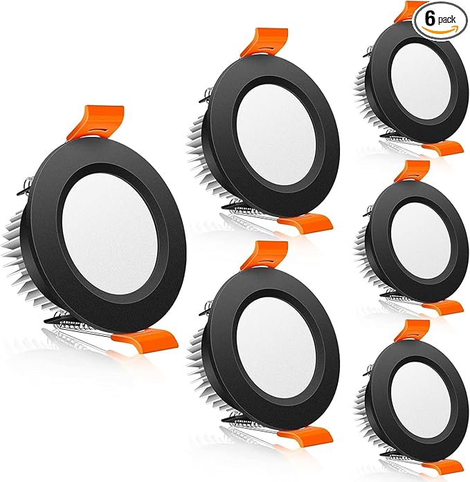 2 Inch LED Downlight, 3W Recessed Lighting Dimmable Ceiling Light Kit, 4000K Natural White, CRI80 Black LED Can Lights with Driver(35W Halogen Equivalent), 6 Pack