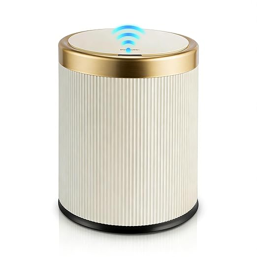 Pukomc Bathroom Trash Can with Lid，3.5 Gallon Motion Sensor Waterproof Touchless Garbage Can, Smart Plastic Trash Bins Suitable for Kitchen, Bathroom, Bedroom, Living Room, Office Beige
