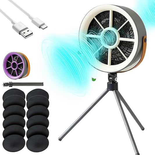 Smoke Away Purifier Fan, Portable Smoke Air Purifier Fan with 12 PCS Activated Carbon Filter Cotton, Three Speed Adjustment, Type-C Charging, Can Be Hung and Stood (Blue)