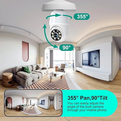52HZ 2K Light Bulb Security Camera, 2.4GHZ WiFi Lightbulb Security Cameras Wireless Outdoor Indoor, Two-Way Talk, Human Detection, Color Night Vision, Light Socket Security Camera Work with Alexa