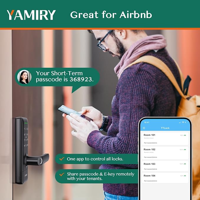 Yamiry Smart Door Lock, Biometric Fingerprint, Keyless Entry, App Control, 6 Ways to Unlock, DIY Installation, Black