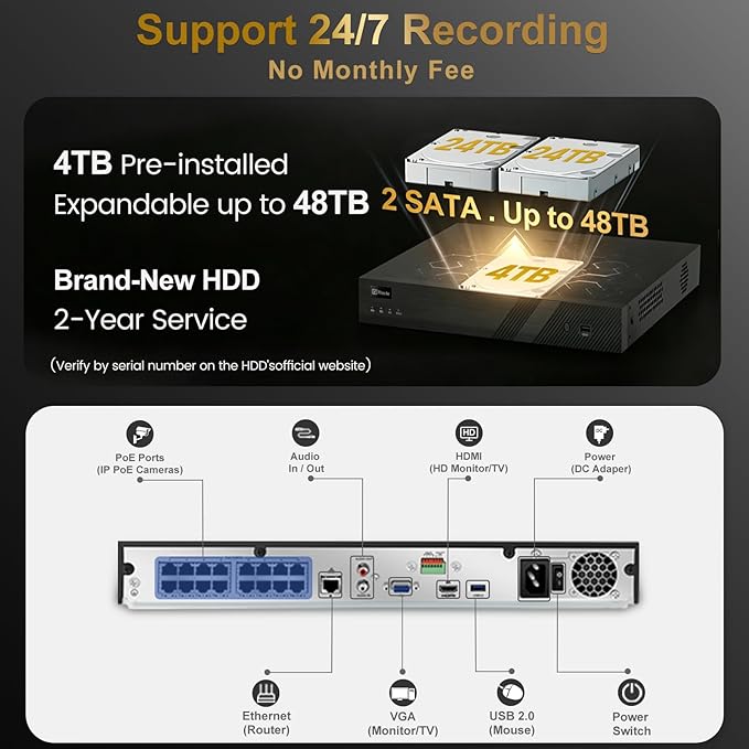 Anpviz 16 Channel NVR PoE Security Camera System with Two Way Audio, AI Human Vehicle Detection, 8x 4K 8MP Wired IP Turret Cameras Outdoor, 16CH 12MP PoE NVR with 4TB HDD, CCTV for Business Home, NDAA