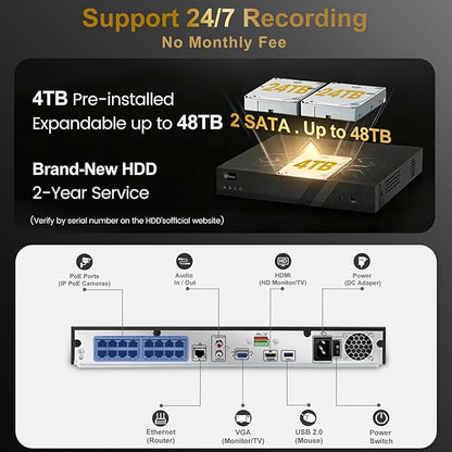 Anpviz 16 Channel NVR PoE Security Camera System with Two Way Audio, AI Human Vehicle Detection, 8x 4K 8MP Wired IP Turret Cameras Outdoor, 16CH 12MP PoE NVR with 4TB HDD, CCTV for Business Home, NDAA