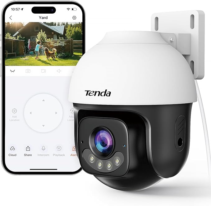 Tenda 5MP QHD Outdoor Pan/Tilt Wi-Fi Security Camera, 360° Full Coverage, Color Night Vision, AI Human/Vehicle/Motion Detection, 2-Way Talk, IP65, WiFi 6,24/7 Plug-in Guard for Your Yard (CH7 2.0)