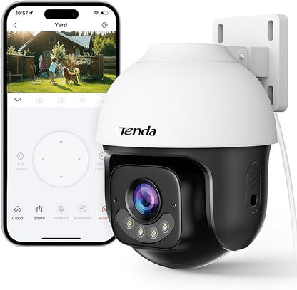 Tenda 5MP QHD Outdoor Pan/Tilt Wi-Fi Security Camera, 360° Full Coverage, Color Night Vision, AI Human/Vehicle/Motion Detection, 2-Way Talk, IP65, WiFi 6,24/7 Plug-in Guard for Your Yard (CH7 2.0)