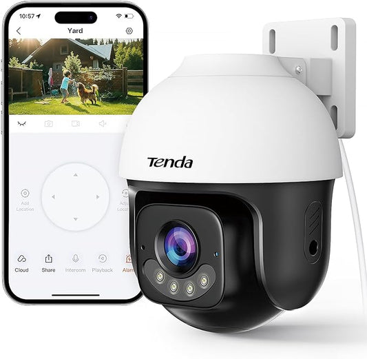 Tenda 5MP QHD Outdoor Pan/Tilt Wi-Fi Security Camera, 360° Full Coverage, Color Night Vision, AI Human/Vehicle/Motion Detection, 2-Way Talk, IP65, WiFi 6,24/7 Plug-in Guard for Your Yard (CH7 2.0)