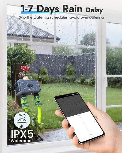 Insoma 2-Zone WiFi Water Timer for Garden Hose, WiFi Hose Timers with Brass Inlet, No-Gateway 2.4GHz Remote APP & Voice Control (Alexa/Google), Rain Delay & Manual Mode for Yard Lawn Garden Watering