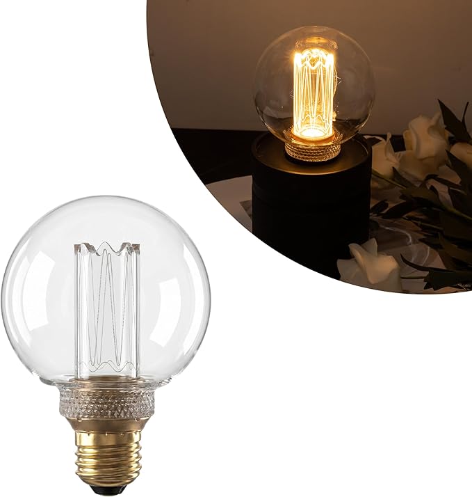 Globe Edison LED Light Bulb, Vintage Decorative Dimmable Bulb, Small Round Glass Cover, 3.5W Low Lumen Eye-Caring Soft Dim Lighting for Mood(Not Daylight White), E26 Medium Base, Clear RN G80