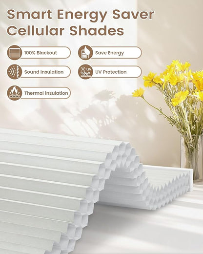 Kincmo Motorized Cellular Shades, Custom Motorized Blinds with Remote, Cordless Smart Electric Honeycomb Blinds Work with Apple HomeKit, Alexa, Google (100%-Blackout-Double-Cell Cream)