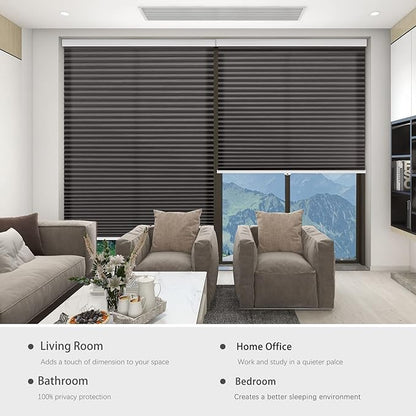 Changshade Custom Cordless Cellular Window Blinds, Light Filtering Pleated Honeycomb Shades, 1.5 inch Single Cell Cellular Shades for Home, Bedroom, Bathroom, French Door, Black, JZCMC-CEL-BK-D