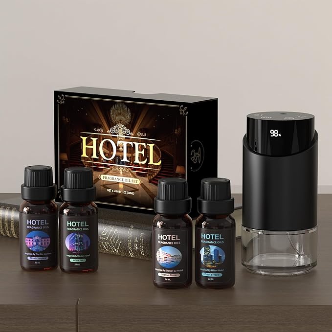 Aluminum Alloy Waterless Essential Oil Diffuser for Home Rechargeable Scent Diffusers with 4 Timer Settings, 3 Mist Levels with Vehicle Mode for Car Room Studio Office, Black Metal,100ml (Gift Set)