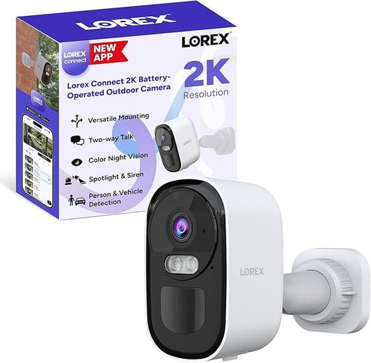 Lorex Connect 2K Wi-Fi Battery-Powered Spotlight Camera | New APP | Motion Detection | Color Night Vision | Flexible Storage: MircoSD (not Included) or Cloud | Versatile mounting | IP66 Weatherproof